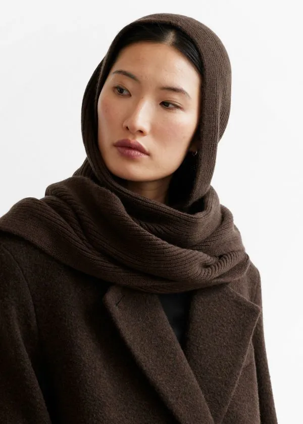 and Other Stories Hooded Wool Scarf Mahogany Women Scarves