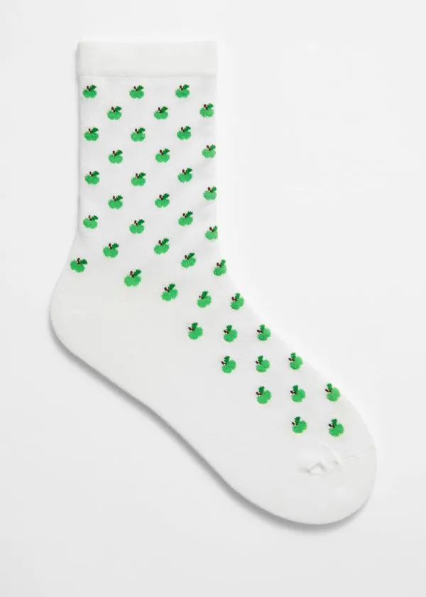 and Other Stories JacquardKnit Socks Whiteandgreen Women Socks and Tights