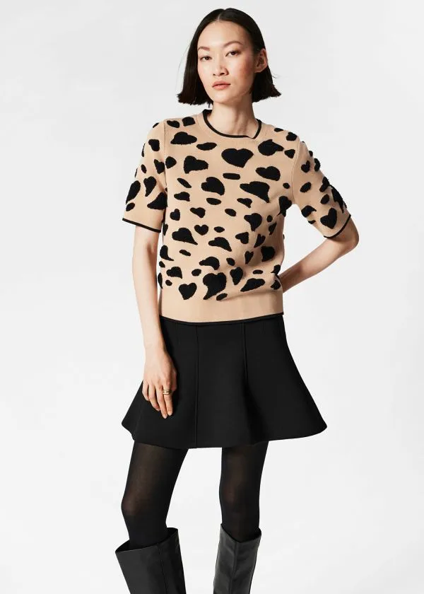 and Other Stories Jacquard Knit Top Beige and Black Women Knitwear