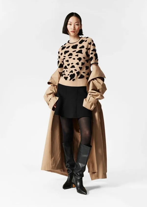 and Other Stories Jacquard Knit Top Beige and Black Women Knitwear