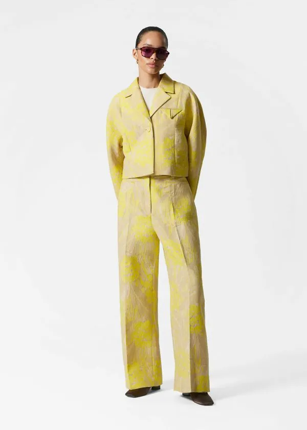 and Other Stories Jacquard PressCrease Trousers Yellow Jacquard Women Trousers