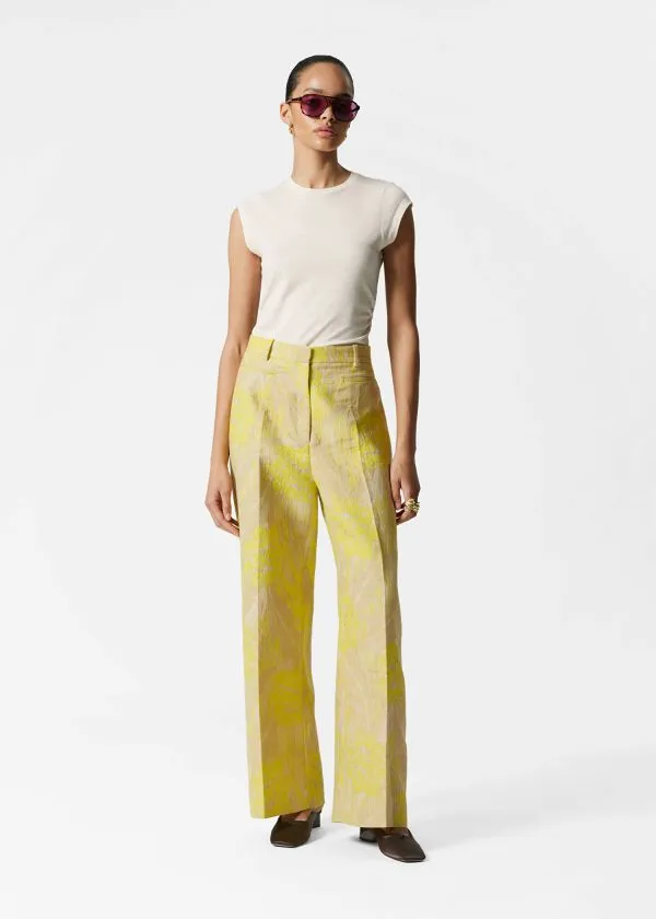 and Other Stories Jacquard PressCrease Trousers Yellow Jacquard Women Trousers