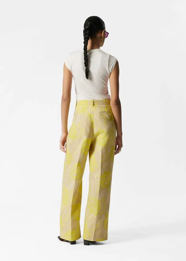 and Other Stories Jacquard PressCrease Trousers Yellow Jacquard Women Trousers