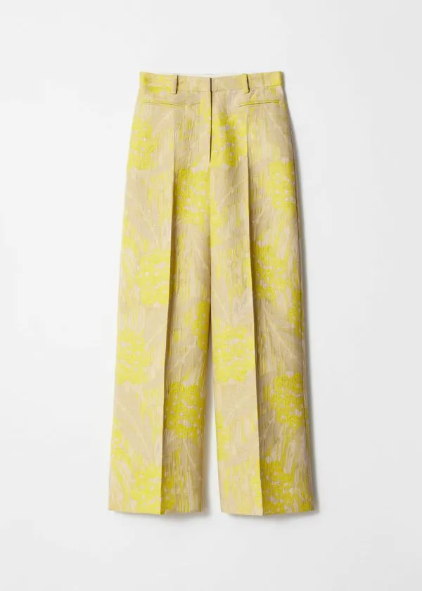 and Other Stories Jacquard PressCrease Trousers Yellow Jacquard Women Trousers