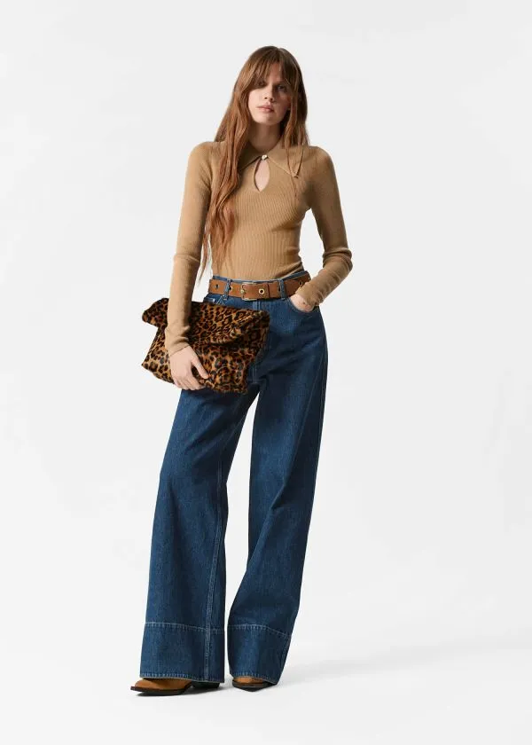and Other Stories Keyhole Collar Top Brown Women Knitwear