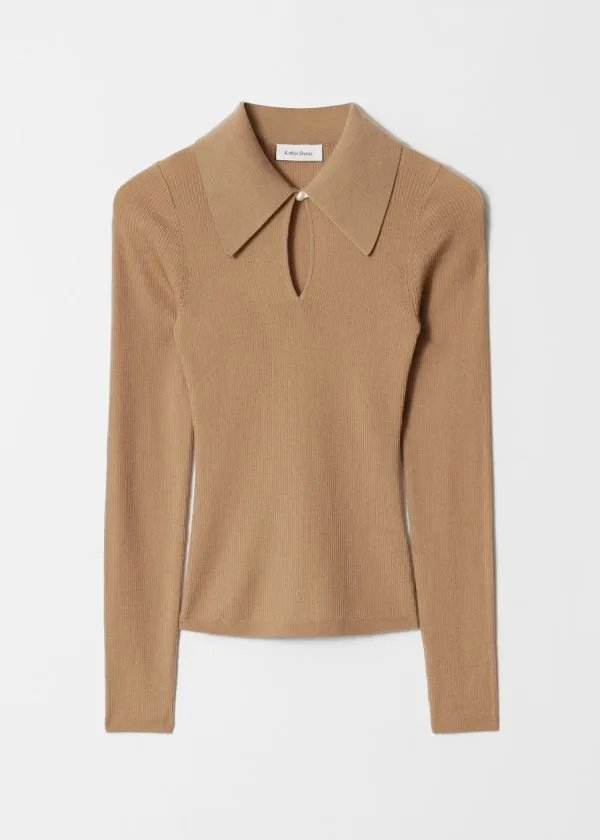 and Other Stories Keyhole Collar Top Brown Women Knitwear