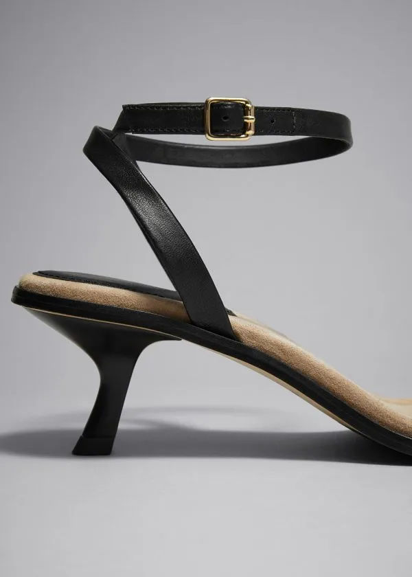 and Other Stories Kitten Heel Leather Sandals Black Women Sandals