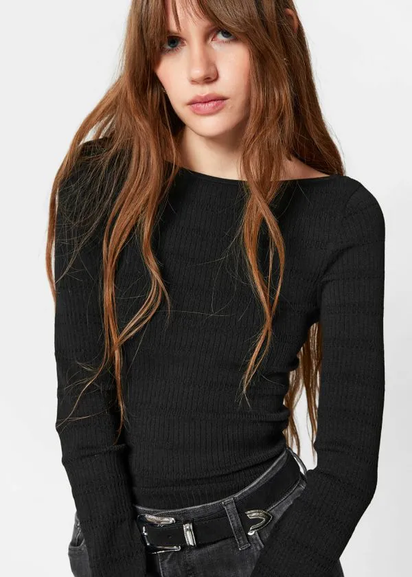 and Other Stories Knitted BoatNeck Top Black Women Knitwear