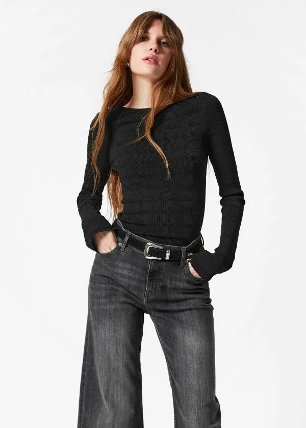 and Other Stories Knitted BoatNeck Top Black Women Knitwear