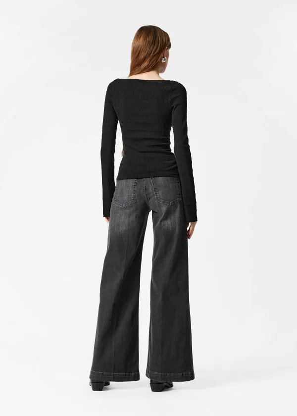 and Other Stories Knitted BoatNeck Top Black Women Knitwear