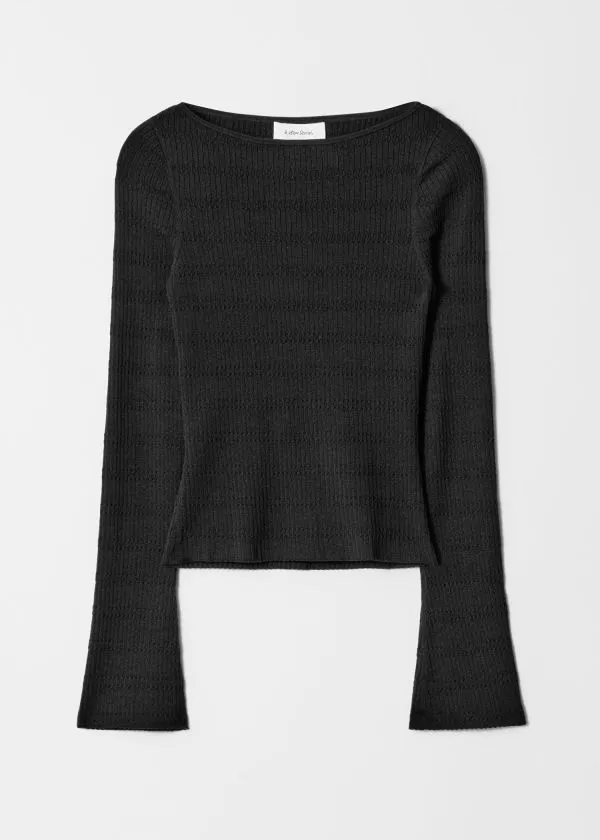 and Other Stories Knitted BoatNeck Top Black Women Knitwear