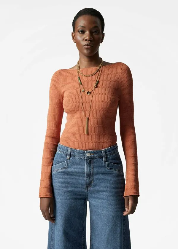 and Other Stories Knitted BoatNeck Top Orange Women Knitwear