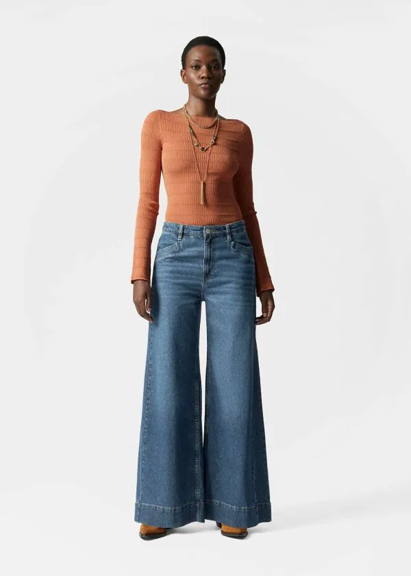 and Other Stories Knitted BoatNeck Top Orange Women Knitwear