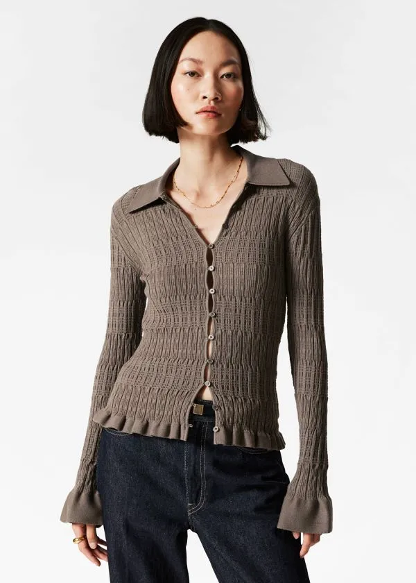 and Other Stories Knitted Collar Cardigan Brown Women Knitwear