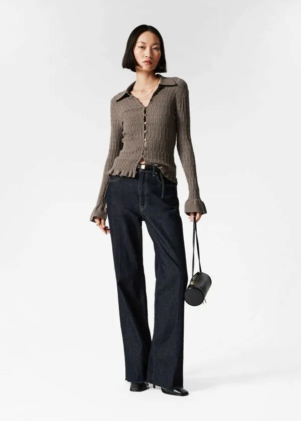 and Other Stories Knitted Collar Cardigan Brown Women Knitwear