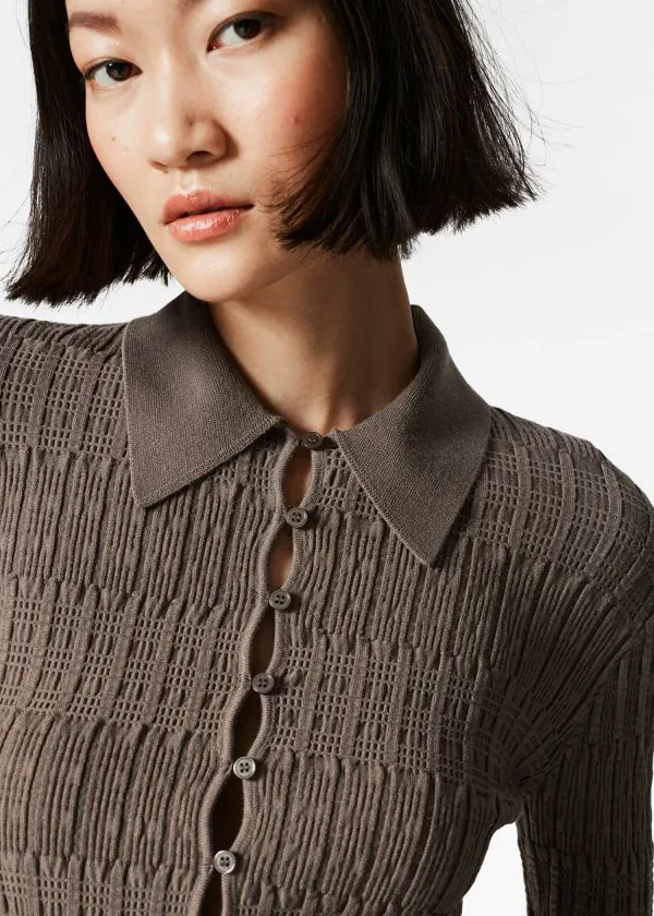 and Other Stories Knitted Collar Cardigan Brown Women Knitwear