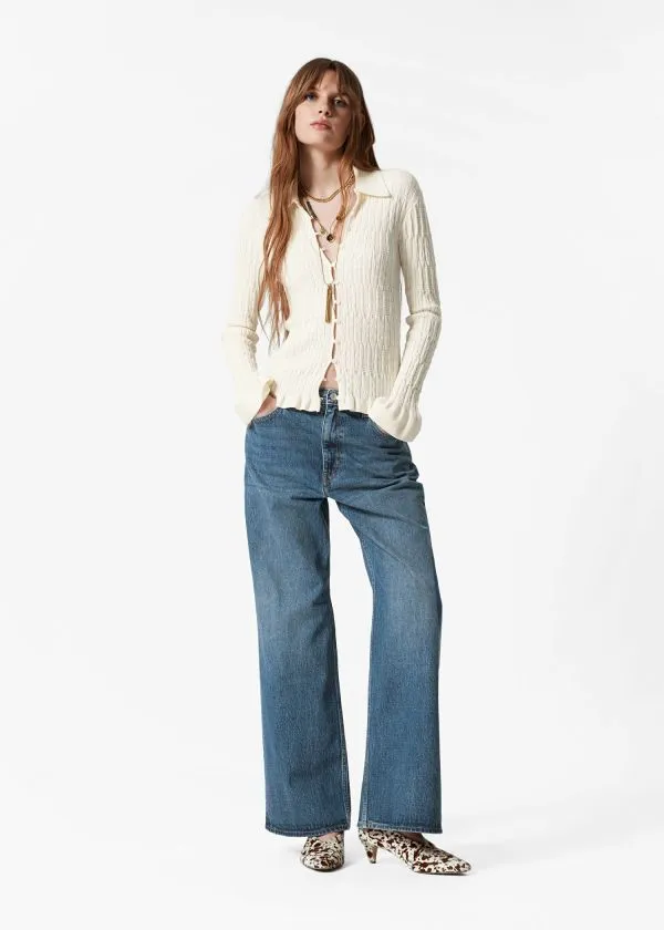 and Other Stories Knitted Collar Cardigan Cream Women Knitwear