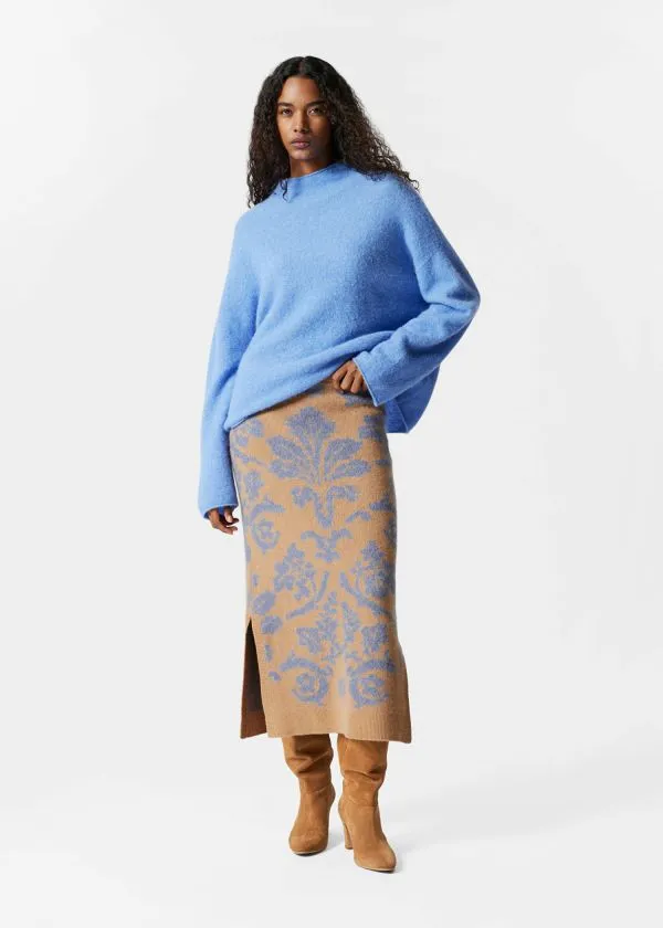 and Other Stories Knitted Jacquard Skirt Green and Floral Women Skirts
