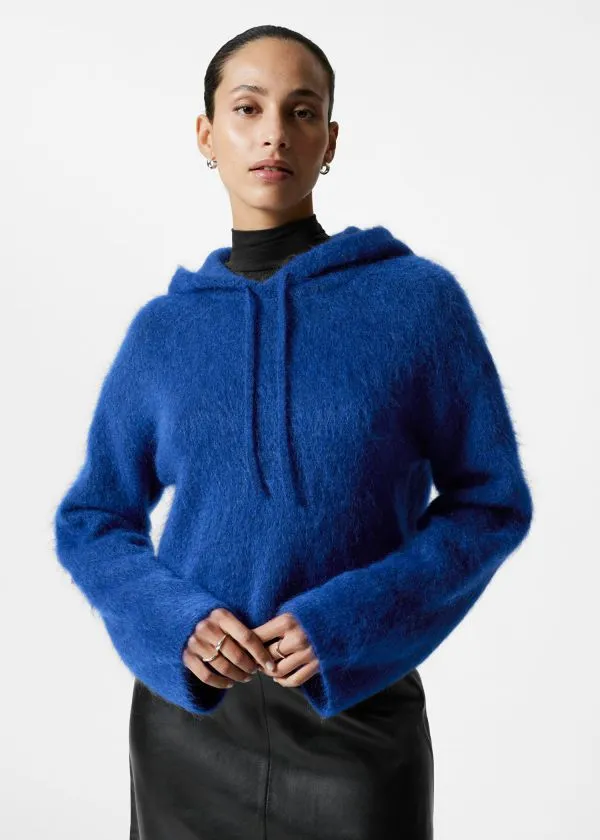 and Other Stories Knitted MohairBlend Hoodie Cobalt Women Knitwear