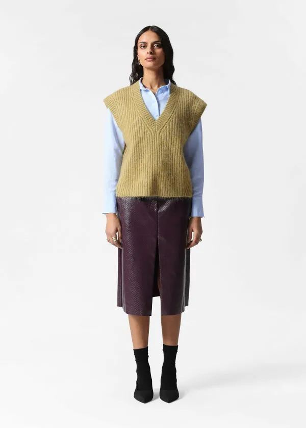 and Other Stories Knitted MohairBlend VNeck Vest Khaki Green Women Knitwear
