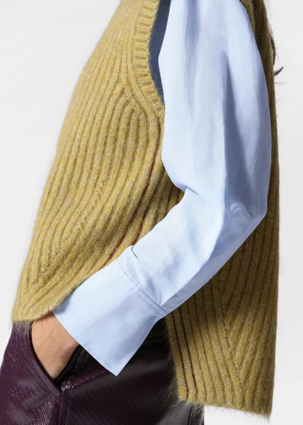 and Other Stories Knitted MohairBlend VNeck Vest Khaki Green Women Knitwear