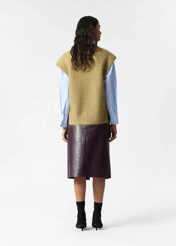 and Other Stories Knitted MohairBlend VNeck Vest Khaki Green Women Knitwear