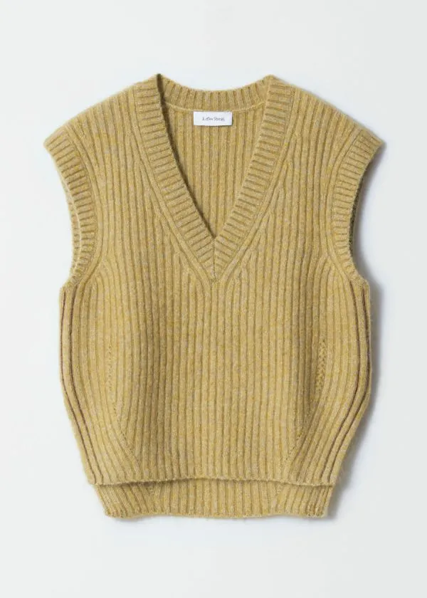 and Other Stories Knitted MohairBlend VNeck Vest Khaki Green Women Knitwear