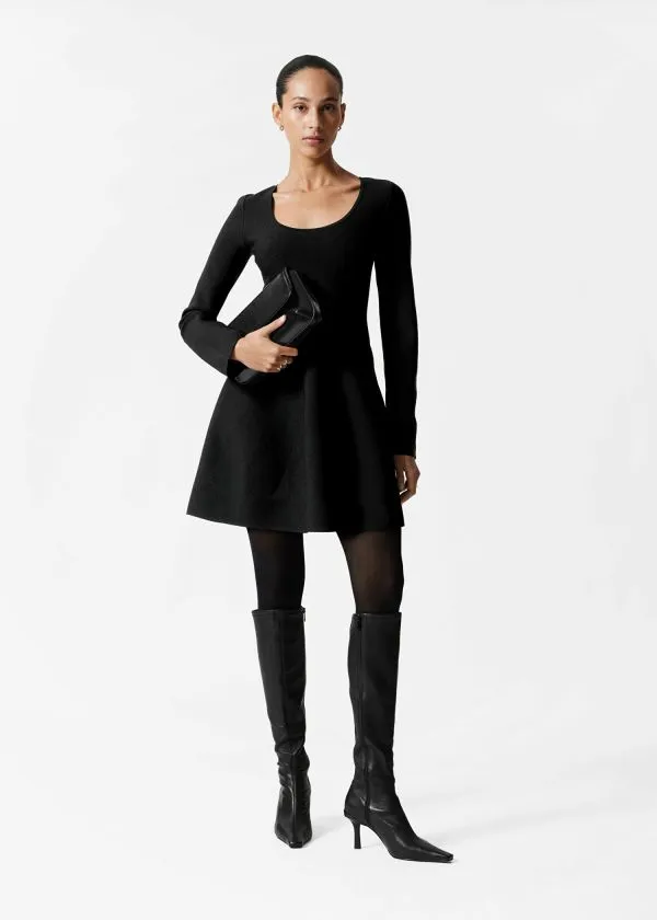 and Other Stories Knitted Peplum Mini Dress Black Women Dresses