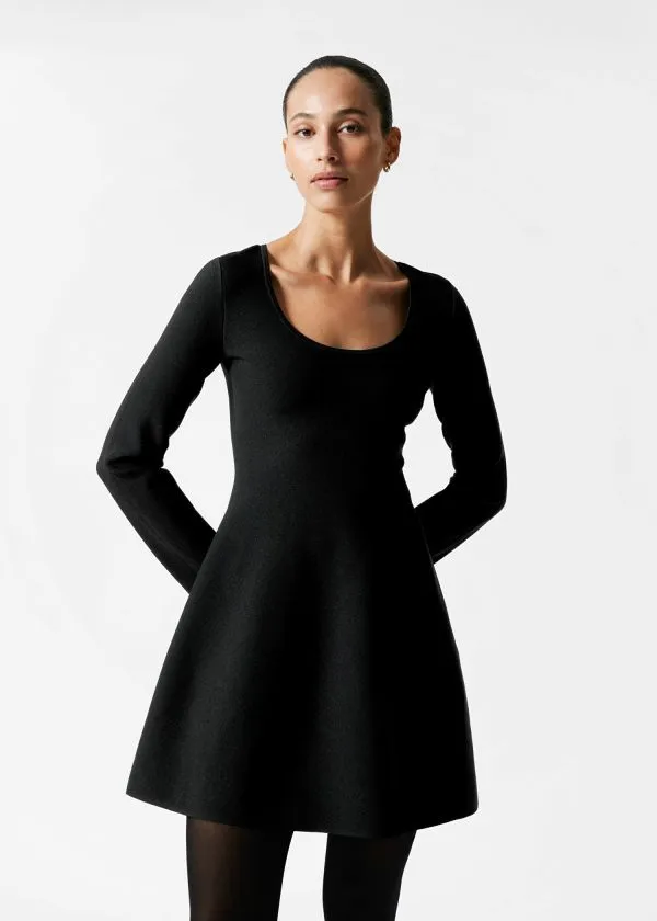 and Other Stories Knitted Peplum Mini Dress Black Women Dresses