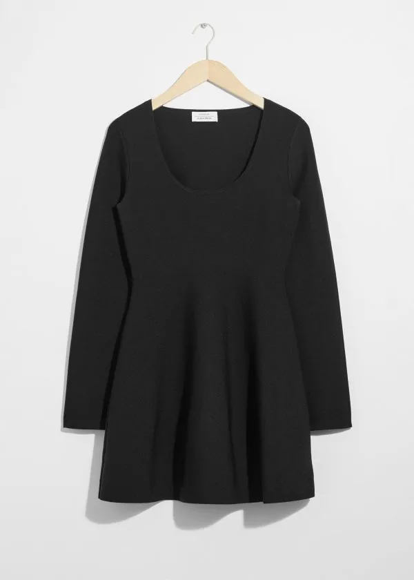 and Other Stories Knitted Peplum Mini Dress Black Women Dresses