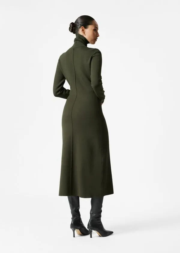 and Other Stories Knitted RollNeck Midi Dress Dark Green Women Dresses