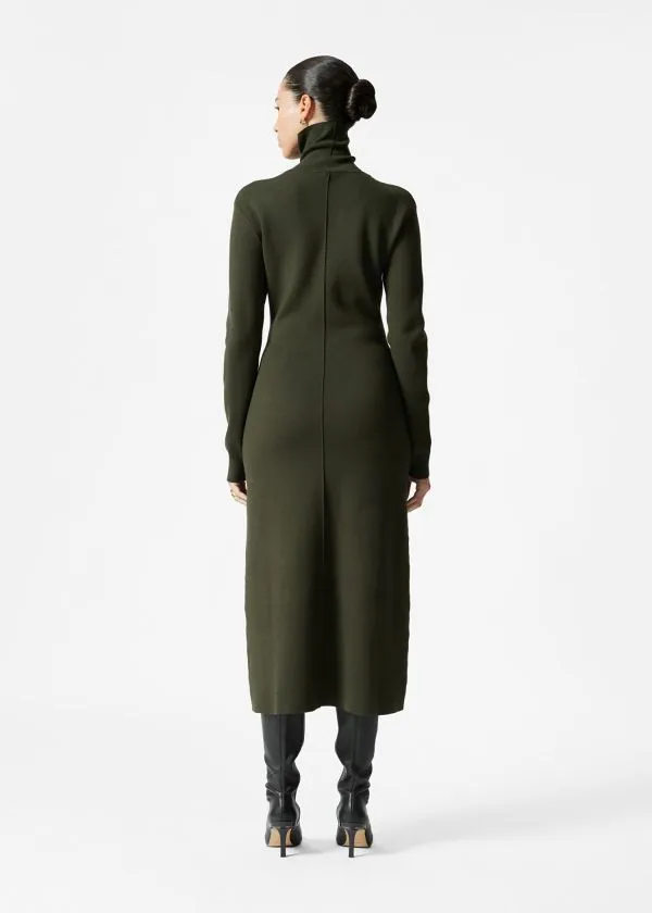 and Other Stories Knitted RollNeck Midi Dress Dark Green Women Dresses