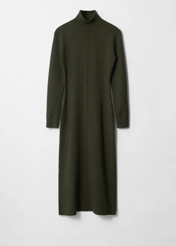 and Other Stories Knitted RollNeck Midi Dress Dark Green Women Dresses