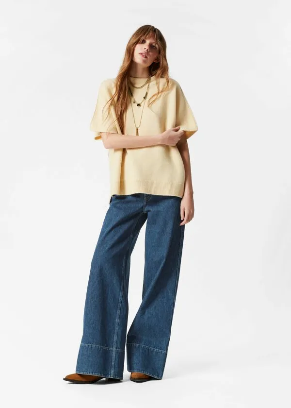 and Other Stories Knitted Wool BatwingSleeve Top Yellow Women Knitwear