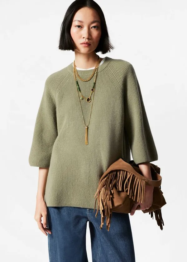 and Other Stories Knitted Wool Top Green Women Knitwear