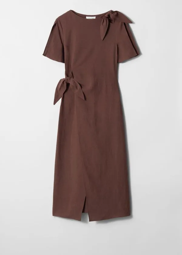 and Other Stories KnotDetail Midi Dress Dark Brown Women Dresses