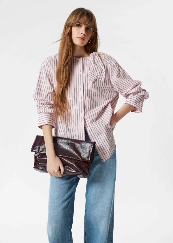 and Other Stories KnotDetail Shirt Beige Pinstripe Women Blouses and Shirts