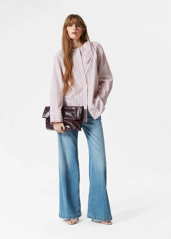 and Other Stories KnotDetail Shirt Beige Pinstripe Women Blouses and Shirts