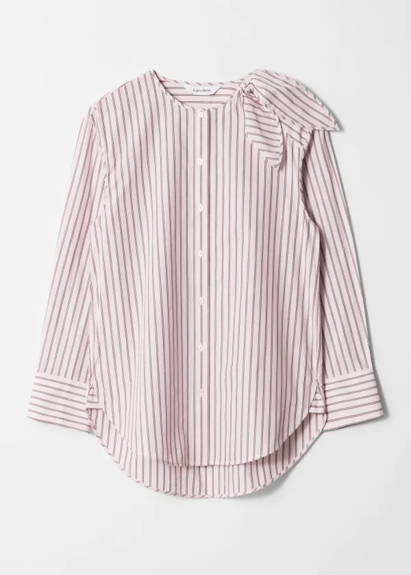 and Other Stories KnotDetail Shirt Beige Pinstripe Women Blouses and Shirts