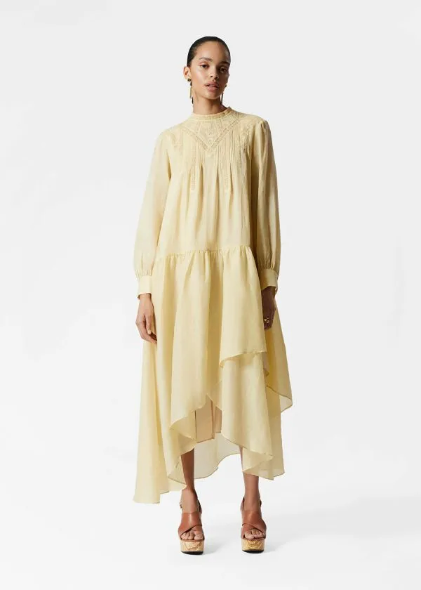 and Other Stories Lace Ramie Maxi Dress Yellow Women Dresses