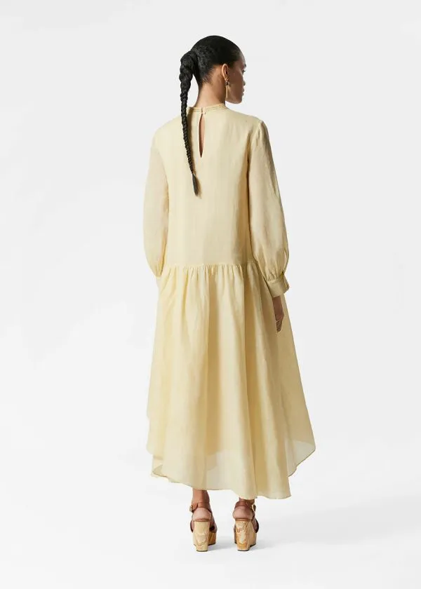 and Other Stories Lace Ramie Maxi Dress Yellow Women Dresses