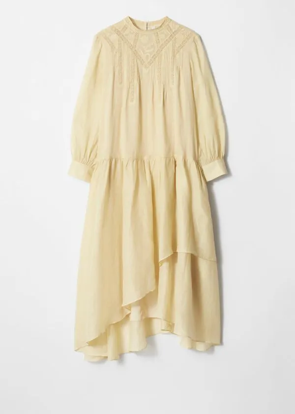 and Other Stories Lace Ramie Maxi Dress Yellow Women Dresses