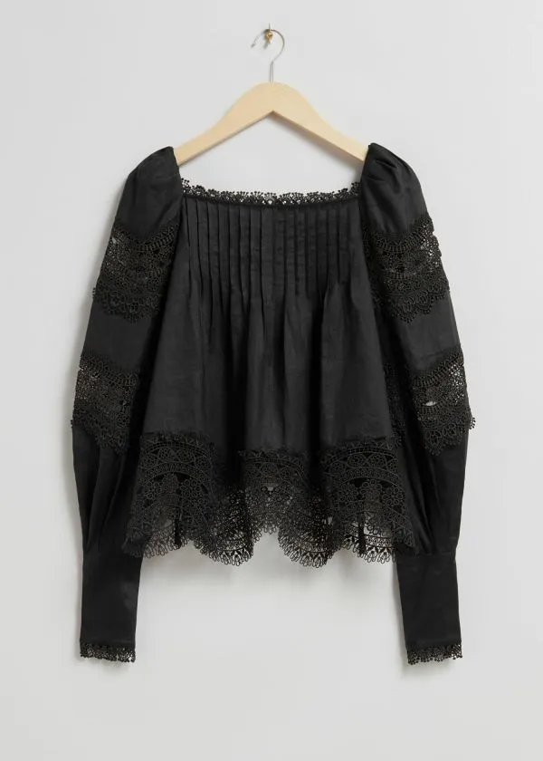 and Other Stories LaceTrimmed Blouse Black Women Blouses and Shirts
