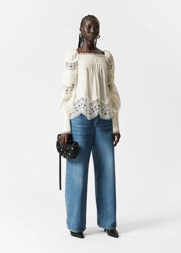 and Other Stories LaceTrimmed Blouse White Women Blouses and Shirts
