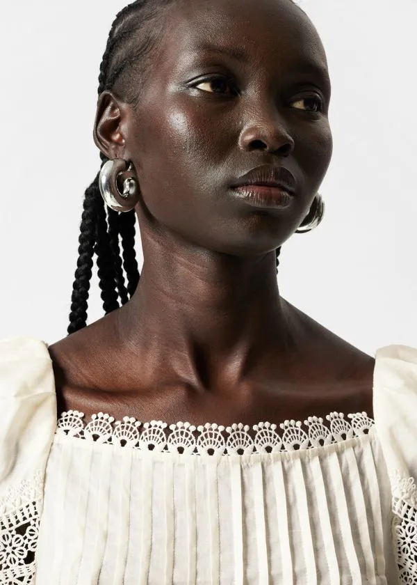 and Other Stories LaceTrimmed Blouse White Women Blouses and Shirts