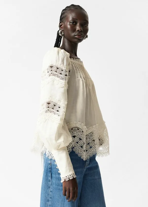 and Other Stories LaceTrimmed Blouse White Women Blouses and Shirts