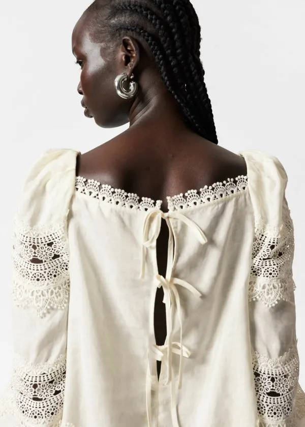 and Other Stories LaceTrimmed Blouse White Women Blouses and Shirts