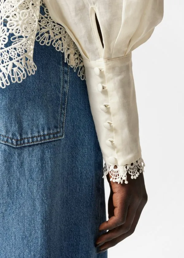 and Other Stories LaceTrimmed Blouse White Women Blouses and Shirts
