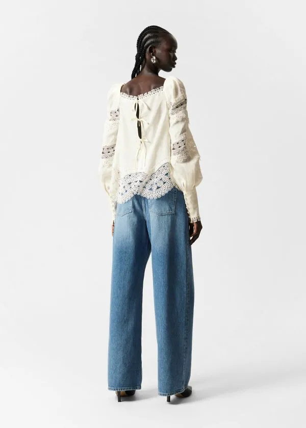 and Other Stories LaceTrimmed Blouse White Women Blouses and Shirts