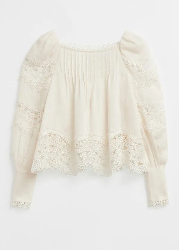 and Other Stories LaceTrimmed Blouse White Women Blouses and Shirts